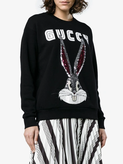 Shop Gucci Bugs Bunny Embellished Guccy Sweatshirt In Black