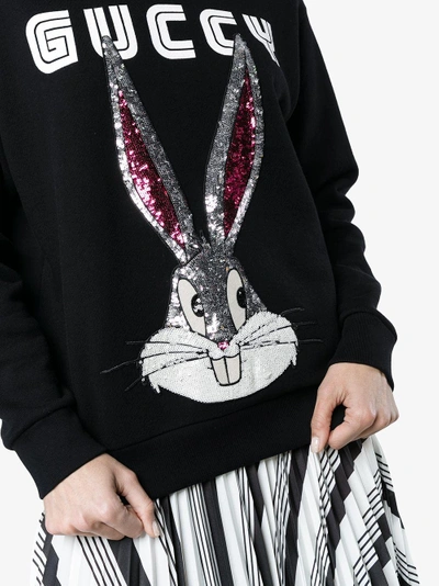 Shop Gucci Bugs Bunny Embellished Guccy Sweatshirt In Black