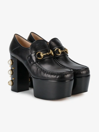 Shop Gucci Studded Heel Horsebit Platform Loafers In Black