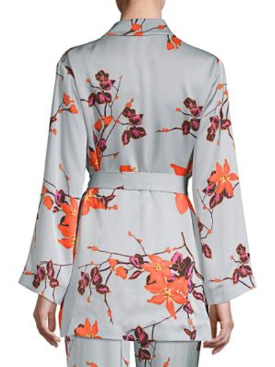 Shop Etro Floral Satin Dressing Gown Jacket In Blue