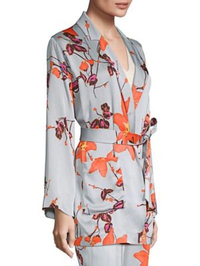 Shop Etro Floral Satin Dressing Gown Jacket In Blue