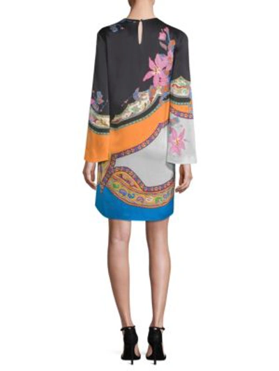 Shop Etro Colorblock Floral-print Paisley Shift Dress In Navy