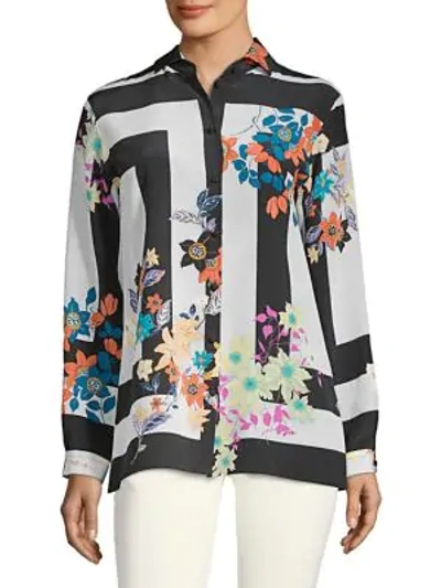 Shop Etro Floral-print Silk Long-sleeve Shirt In Multi