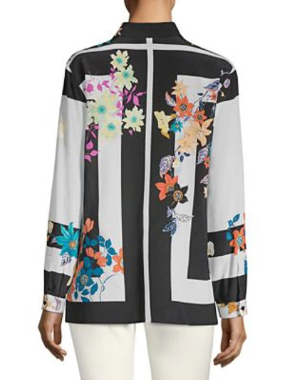 Shop Etro Floral-print Silk Long-sleeve Shirt In Multi
