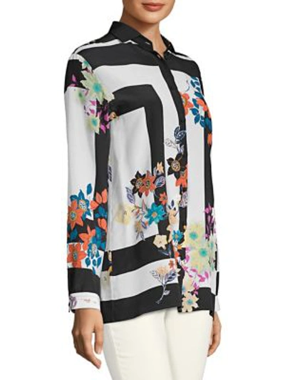 Shop Etro Floral-print Silk Long-sleeve Shirt In Multi