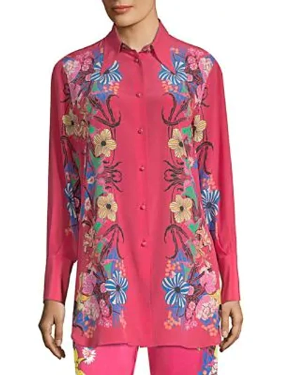 Shop Etro Tropical Floral-print Silk Shirt In Pink
