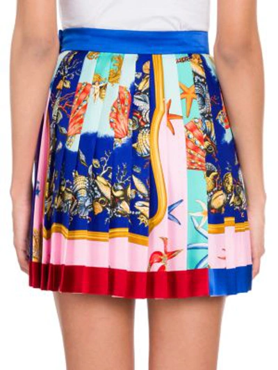 Shop Versace Pleated Twill Mini Skirt In Blue Multi