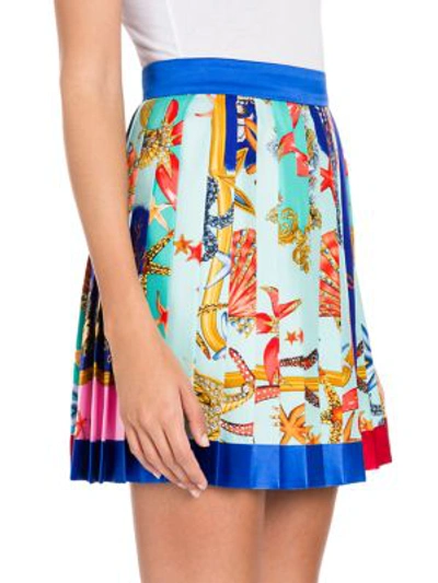 Shop Versace Pleated Twill Mini Skirt In Blue Multi