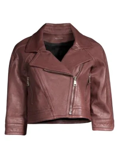 Shop Yigal Azrouël Cropped Leather Moto Jacket In Multi