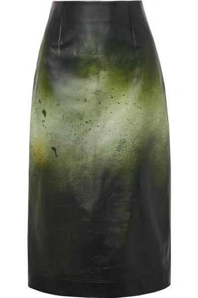 Shop Calvin Klein 205w39nyc Printed Glossed-leather Midi Skirt In Green