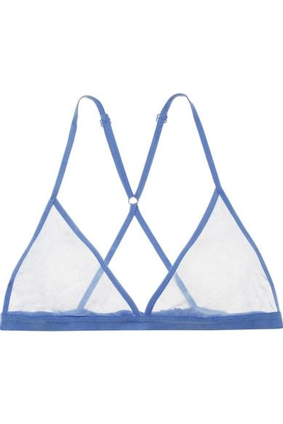 Shop Skin Stretch-pima Cotton Tulle Soft-cup Triangle Bra In Blue