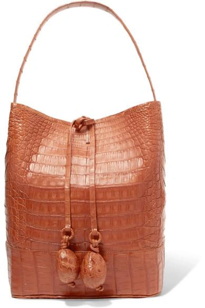 Shop Nancy Gonzalez Crocodile Bucket Bag In Tan