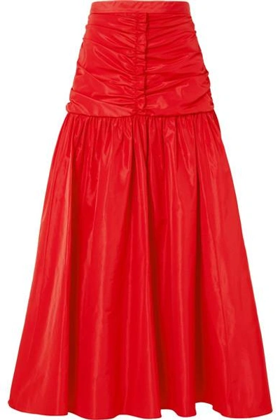 Shop Stella Mccartney Ruched Taffeta Maxi Skirt In Red