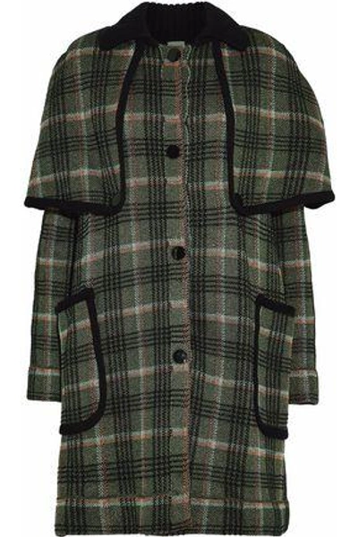 Shop M Missoni Woman Metallic Checked Cape-effect Coat Forest Green