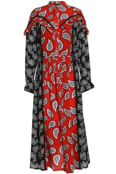 Shop Dodo Bar Or Woman Ruffle-trimmed Two-tone Printed Silk Midi Dress Red