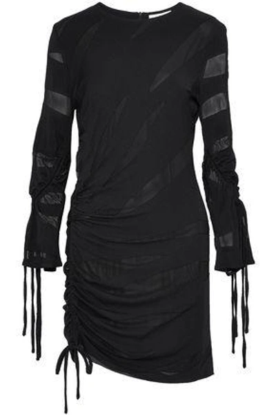 Shop Iro Woman Ruched Cloqu And Gauze Mini Dress Black
