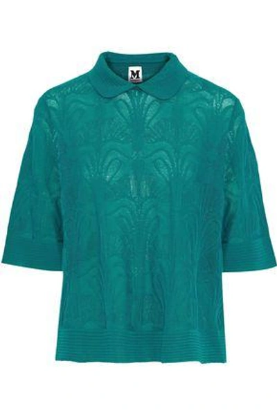 Shop M Missoni Woman Crochet-knit Cotton-blend Top Jade