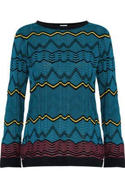 Shop M Missoni Woman Intarsia-knit Top Cobalt Blue