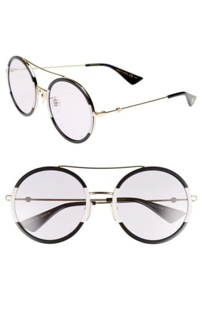 Shop Gucci 56mm Round Sunglasses - Gold/ Pink