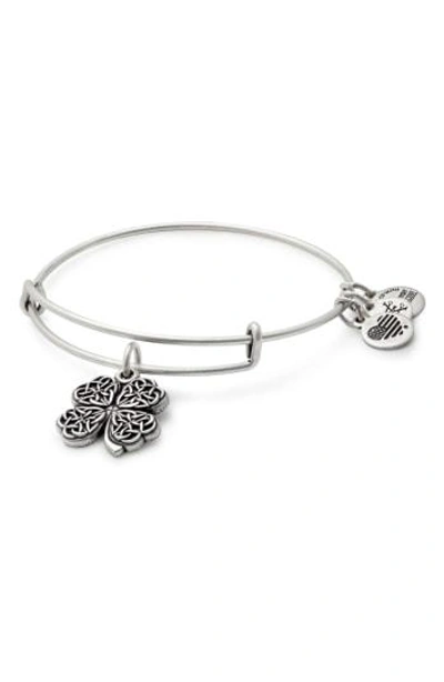 Shop Alex And Ani Four-leaf Clover Adjustable Wire Bangle (nordstrom Exclusive) In Russian Silver