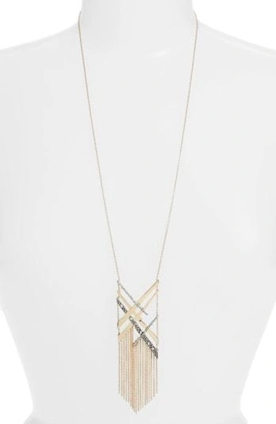 Shop Alexis Bittar Plaid Tassel Necklace In Gold/ Silver