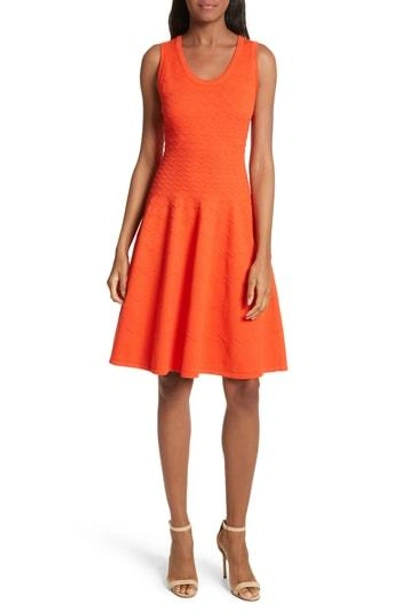 Shop Milly Degrade Chevron Fit & Flare Dress In Poppy