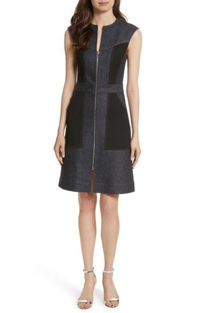 Shop Diane Von Furstenberg Front Zip Denim Dress In Indigo/ Black
