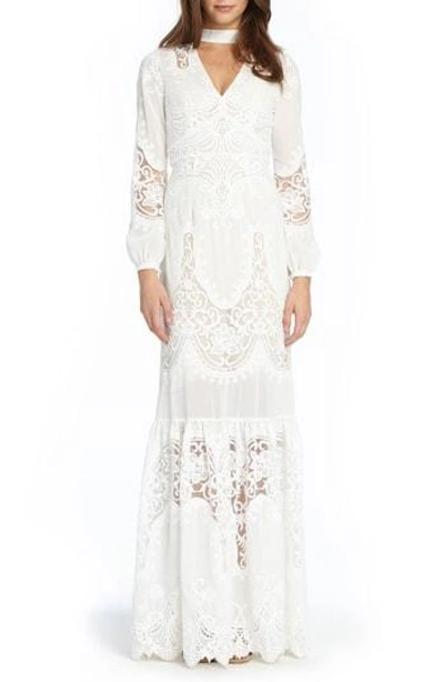 Shop ml Monique Lhuillier Embroidered Choker Gown In White