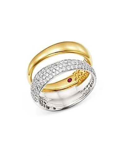 Shop Roberto Coin 18k White & Yellow Gold Scalare Pave Diamond Double Ring In White/gold