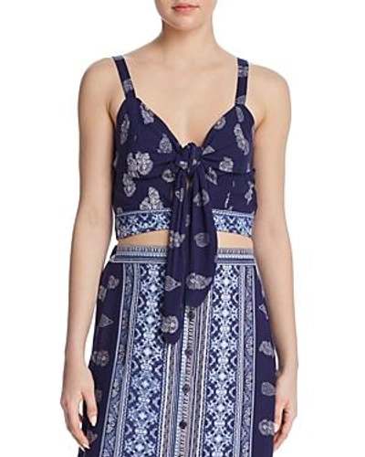Shop Band Of Gypsies Bandana-print Tie-front Cropped Top In Navy White