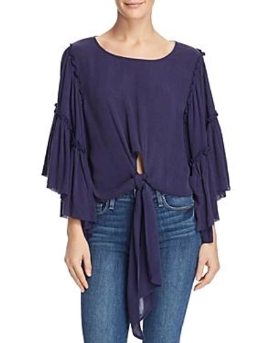 Shop Band Of Gypsies Bell-sleeve Tie-front Top In Navy