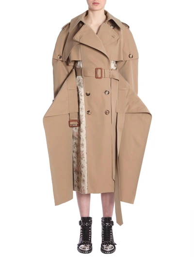 Shop Alexander Mcqueen Trench Coat With Floral Jacquard Patchwork In Beige