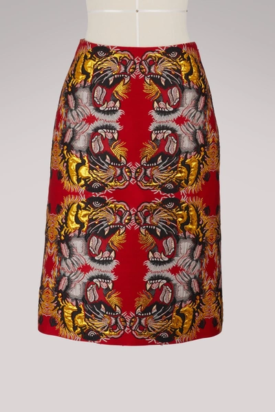 Shop Gucci Lurex Jacquard Tigers Skirt In Red/multi