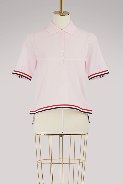 Shop Thom Browne Grosgrain Hem Polo Shirt In Lt Pink