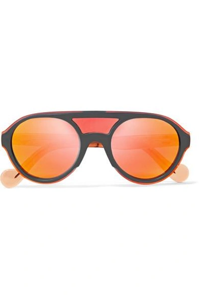 Shop Moncler D-frame Acetate Mirrored Sunglasses In Orange