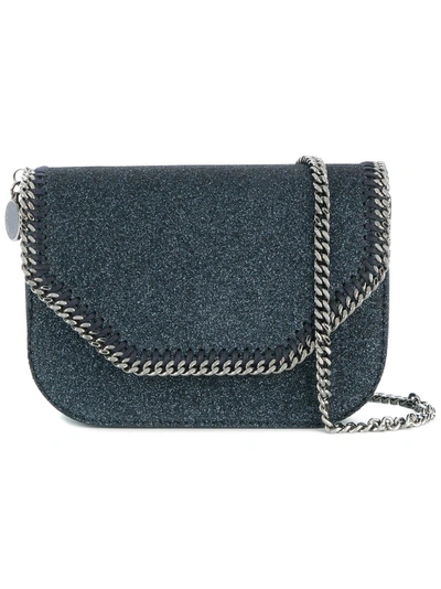 Shop Stella Mccartney Falabella Box Glittered Shoulder Bag - Blue