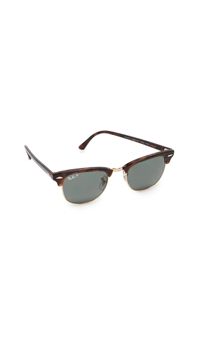 Shop Ray Ban Polarized Clubmaster Sunglasses In Red Havana/green