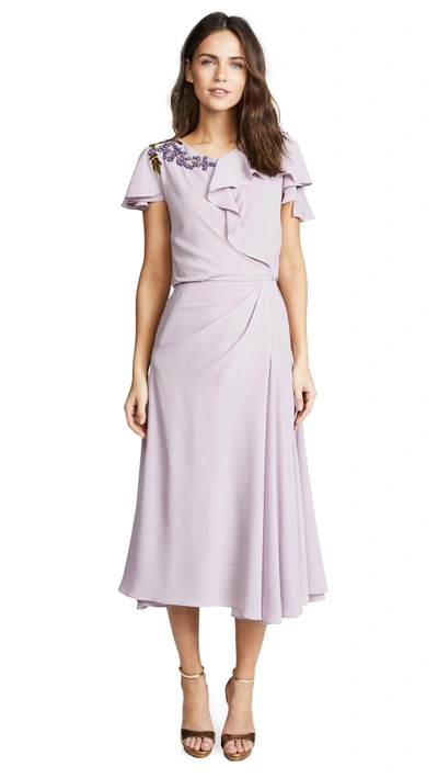 Shop Zac Posen Ruffle Sleeve Dress In Lavender