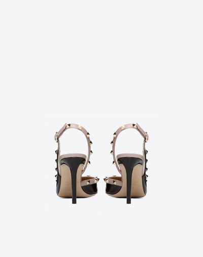 Shop Valentino Garavani Rockstud Patent-leather Slingback Pump 85 Mm In Black/poudre