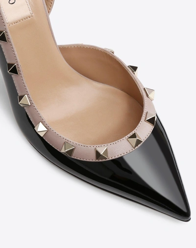 Shop Valentino Garavani Rockstud Patent-leather Slingback Pump 85 Mm In Black/poudre