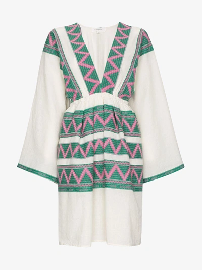 Shop Celia Dragouni Embroidered Cotton Mini Dress In Nude&neutrals