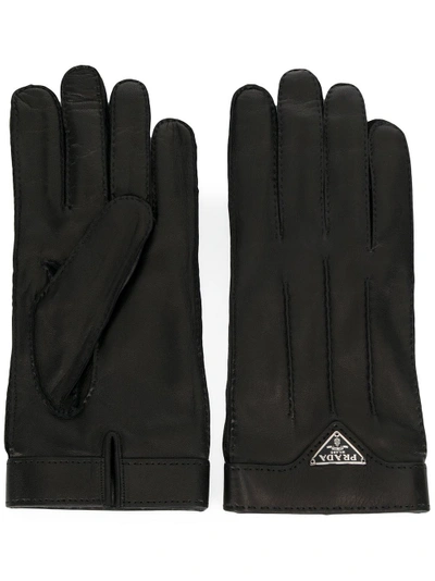 Shop Prada Leather Gloves - Black