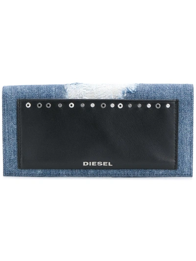 Shop Diesel Front Patched Wallet - Blue