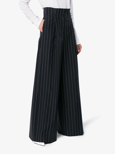 Shop Juunj Juun.j High Waisted Pinstripe Trousers In Blue