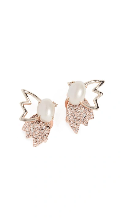Shop Alexis Bittar Crystal Encrusted Freshwater Cultured Pearl & Petal Clip On Earrings In Gold/rose Gold