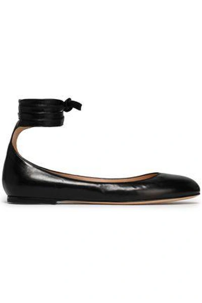 Shop Gianvito Rossi Woman Carla Lace-up Leather Ballet Flats Black