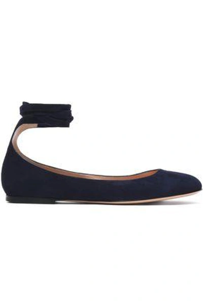Shop Gianvito Rossi Carla Lace-up Suede Ballet Flats In Navy