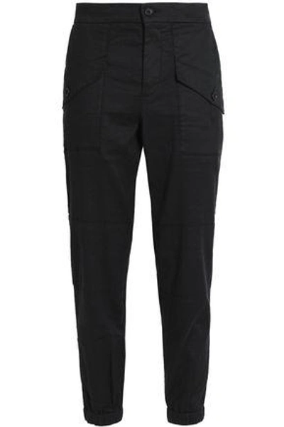 Shop James Perse Woman Stretch Linen And Cotton-blend Tapered Pants Charcoal