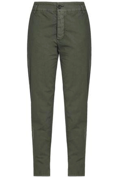 Shop James Perse Woman Crinkled Stretch-cotton Tapered Pants Army Green