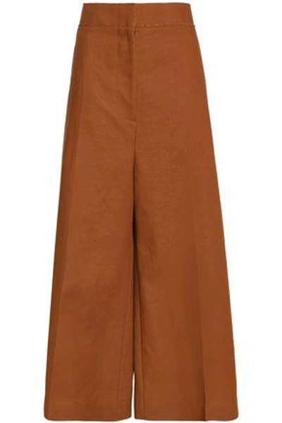 Shop Marni Woman Wool And Linen-blend Wide-leg Pants Light Brown